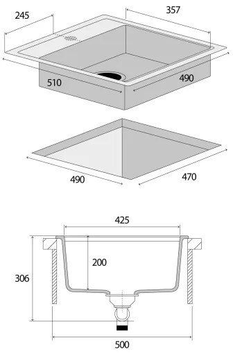 Chiuvetă de bucătărie CUBIS Concept DG00C50DG - 49x51 cm granit/ gri închis