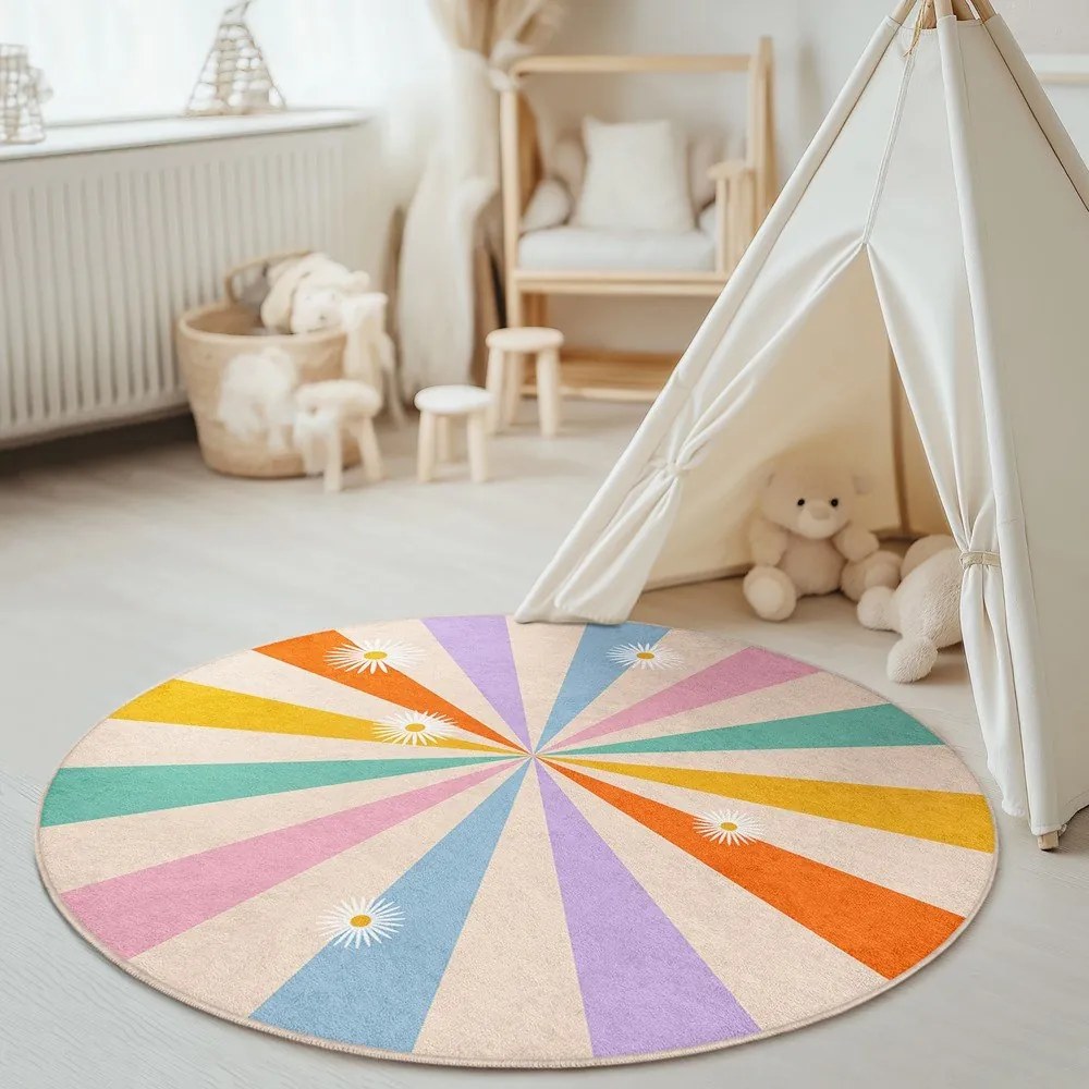 Covor pentru copii lavabil ø150 cm Rainbow Daisy – Mila Home