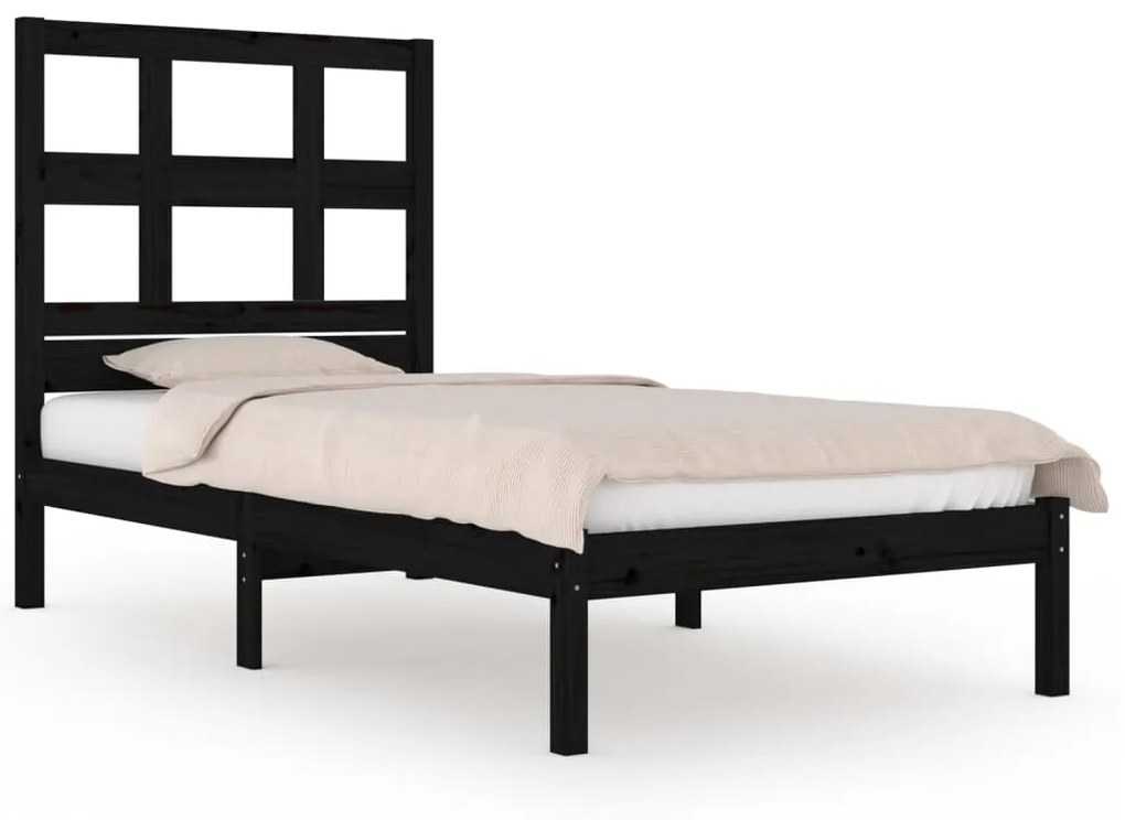 Cadru de pat Small Single 2FT6, negru, 75x190 cm, lemn masiv Negru, 75 x 190 cm