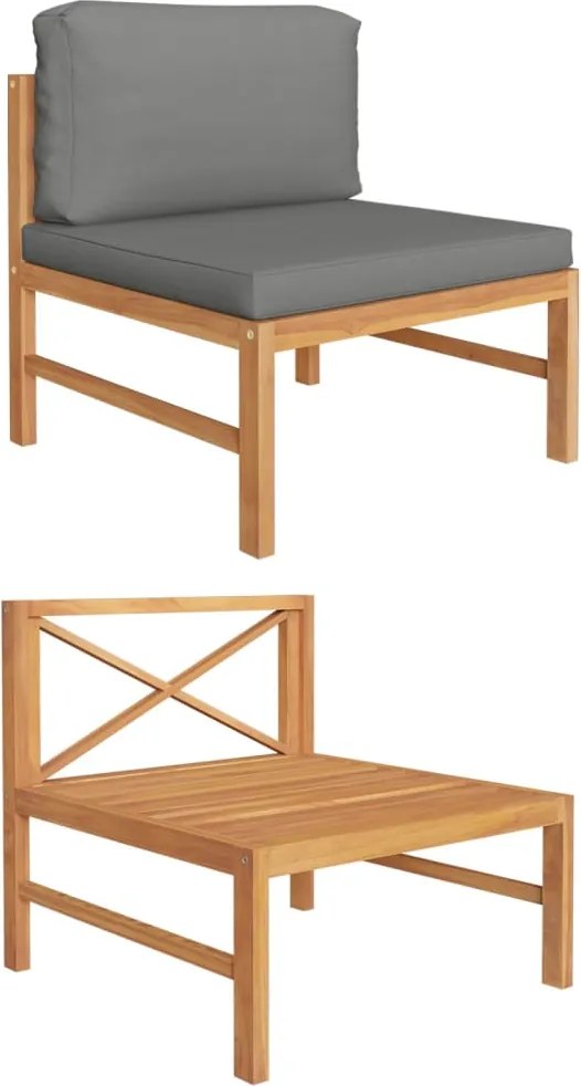 vidaXL Canapea de mijloc cu pernă gri închis, lemn masiv de tec