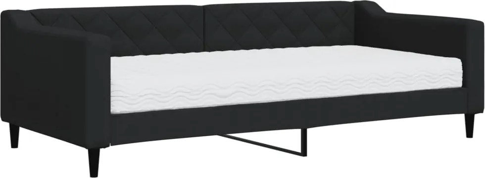vidaXL Pat de zi cu saltea, negru, 90x200 cm, textil