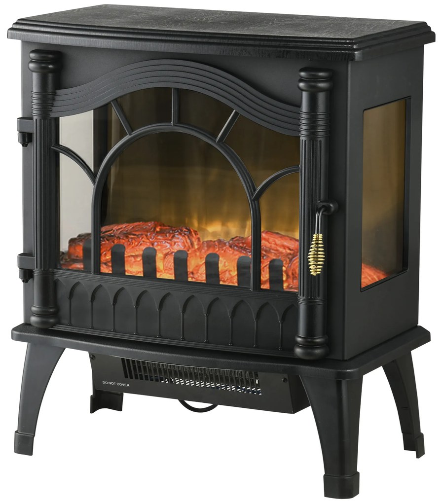 HOMCOM Șemineu Electric 1000W/2000W cu Temperatură Reglabilă Protecție la Supraincălzire 55x31x58 cm Negru | Aosom Romania