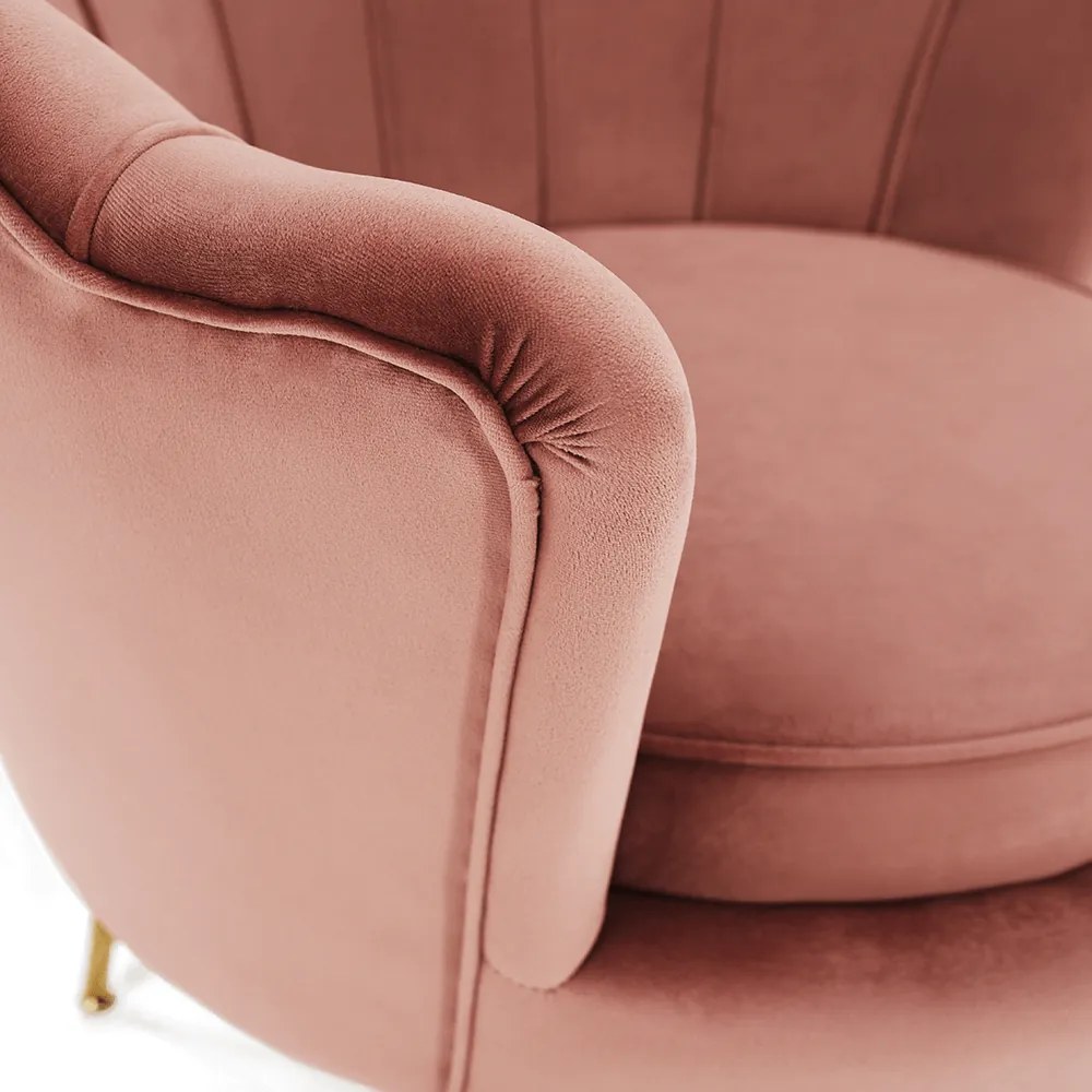 Fotoliu în stil Art-deco, catifea Velvet roz/crom auriu, NOBLIN