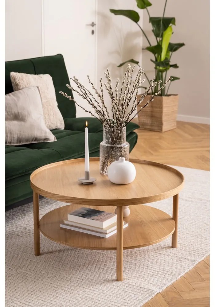 Măsuță de cafea în culoare naturală rotundă cu aspect de lemn de stejar ø 80 cm Banbury – Actona