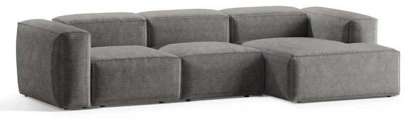 Colțar gri deschis cu tapițerie din catifea reiată (cu colț pe partea dreaptă/cu șezlong) Bergamo – Cosmopolitan Design