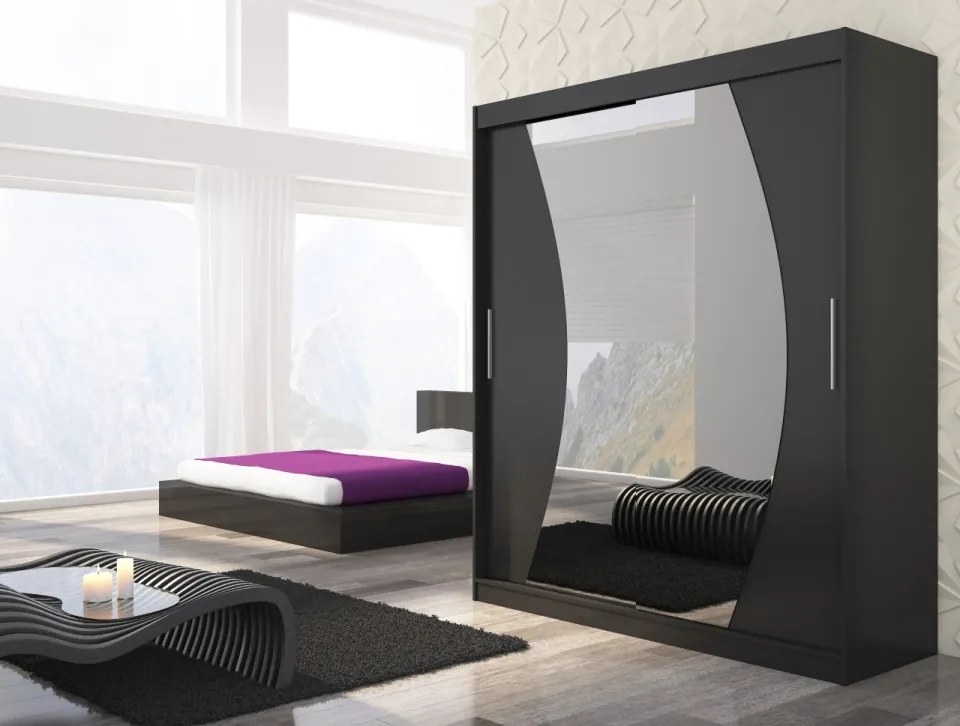 Dulap cu usi glisante si oglinda 180x215 cm, Dolores, ADRK Furniture (Culoare: Alb)