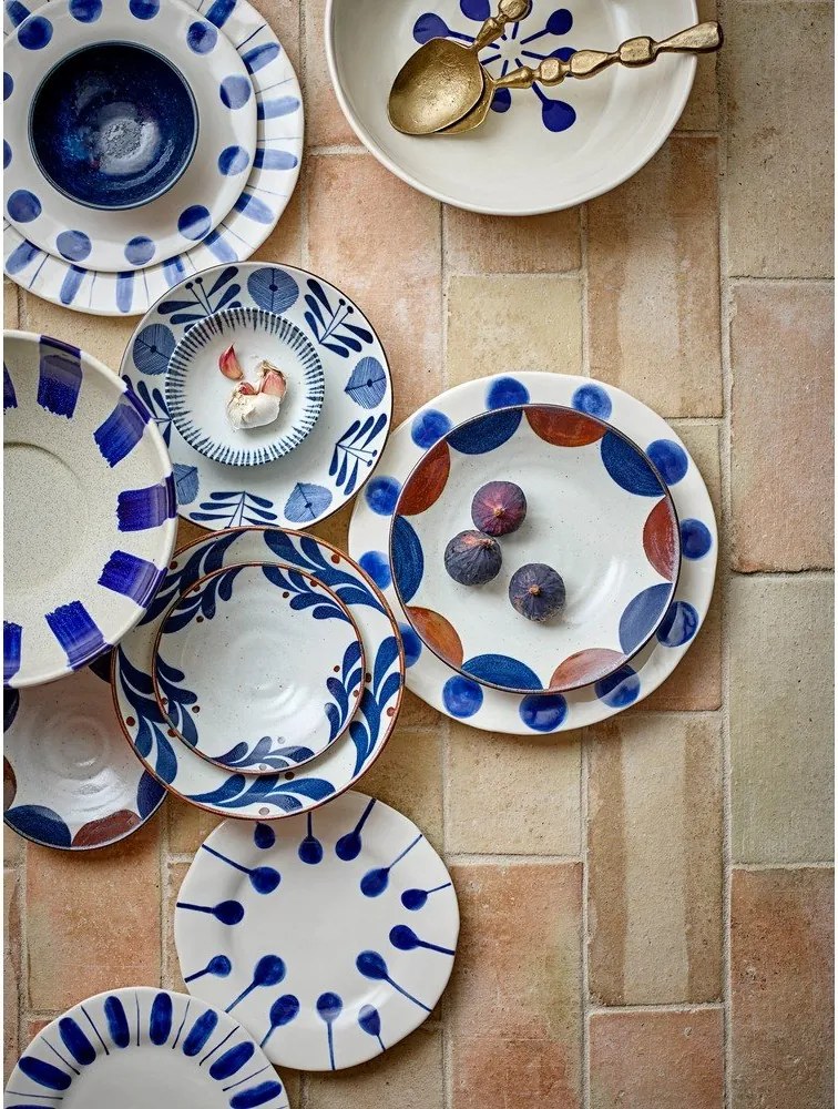 Farfurii albe/albastre 3 buc. pentru desert din gresie ø 22 cm Linora – Bloomingville