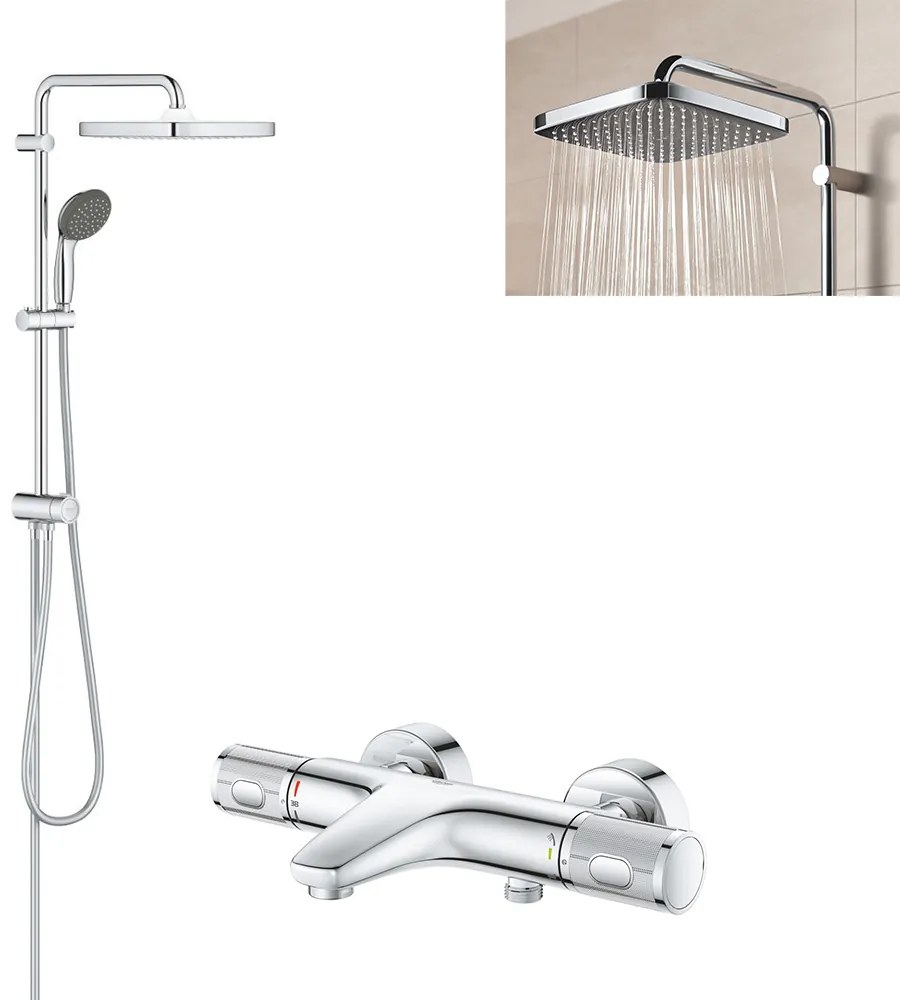 Pachet: Coloana dus Grohe  250,palarie patrata, baterie cada/dus Grohtherm 1000 Performance  (26698000, 34830000  )