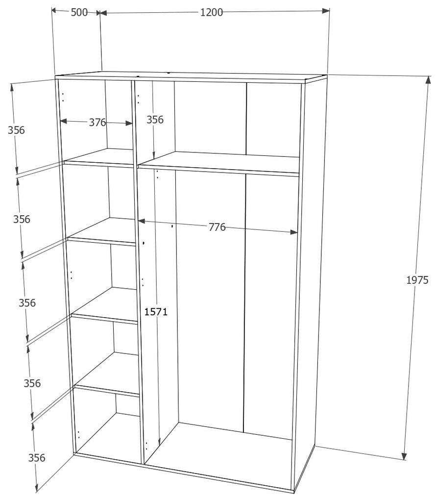 Dulap Nero, 3 Usi, Stejar Sonoma, 120 x 52 x 200 cm