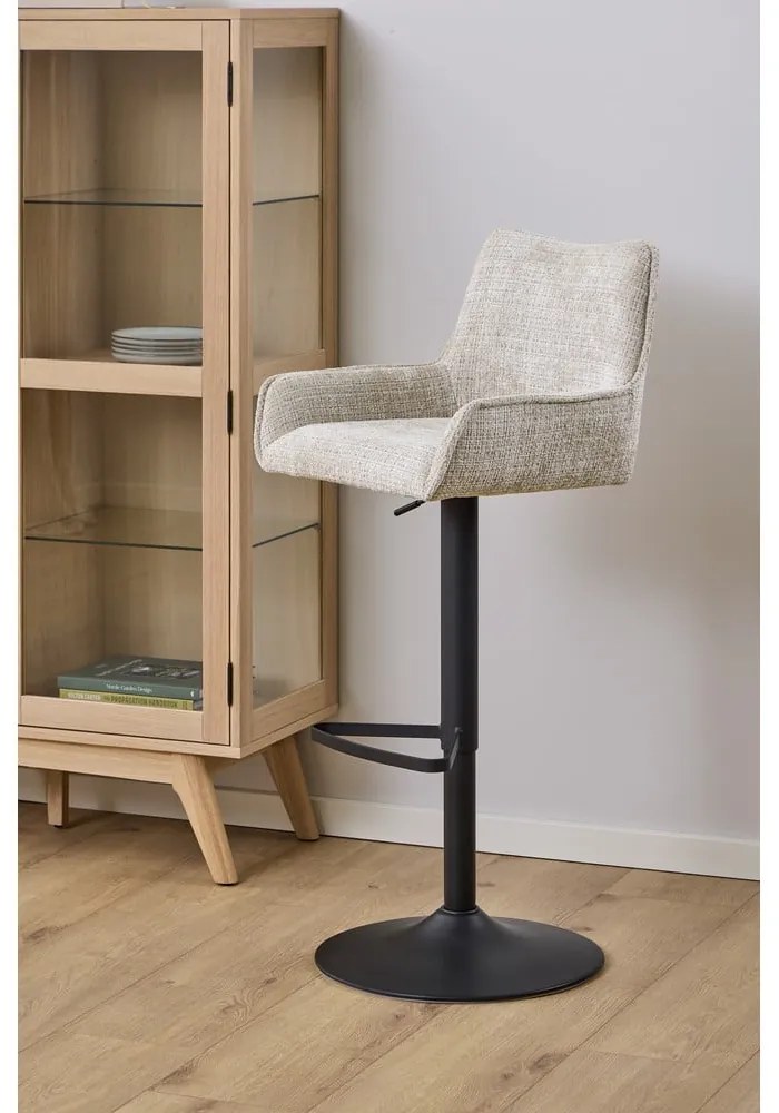 Scaun de bar bej cu înălțime ajustabilă, cu cotiere (înălțime șezut 85 cm) Eddie – Actona