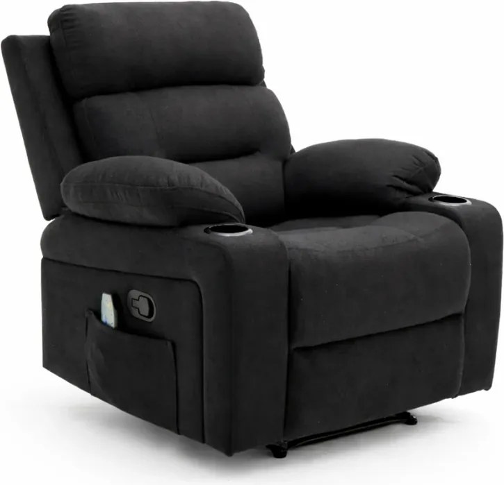 Fotoliu Masaj, Incalzire, Rabatabil, Sezut cu Arcuri Metalice, Suport Picioare extensibil, Chenille, Negru