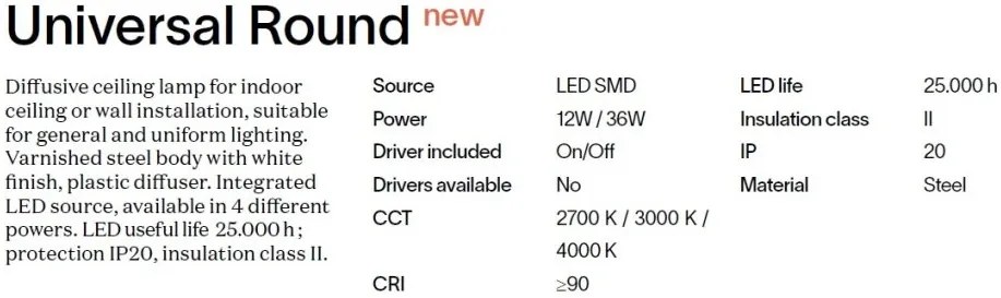 Plafoniera LED design circular, Universal pl d22 round 4000k
