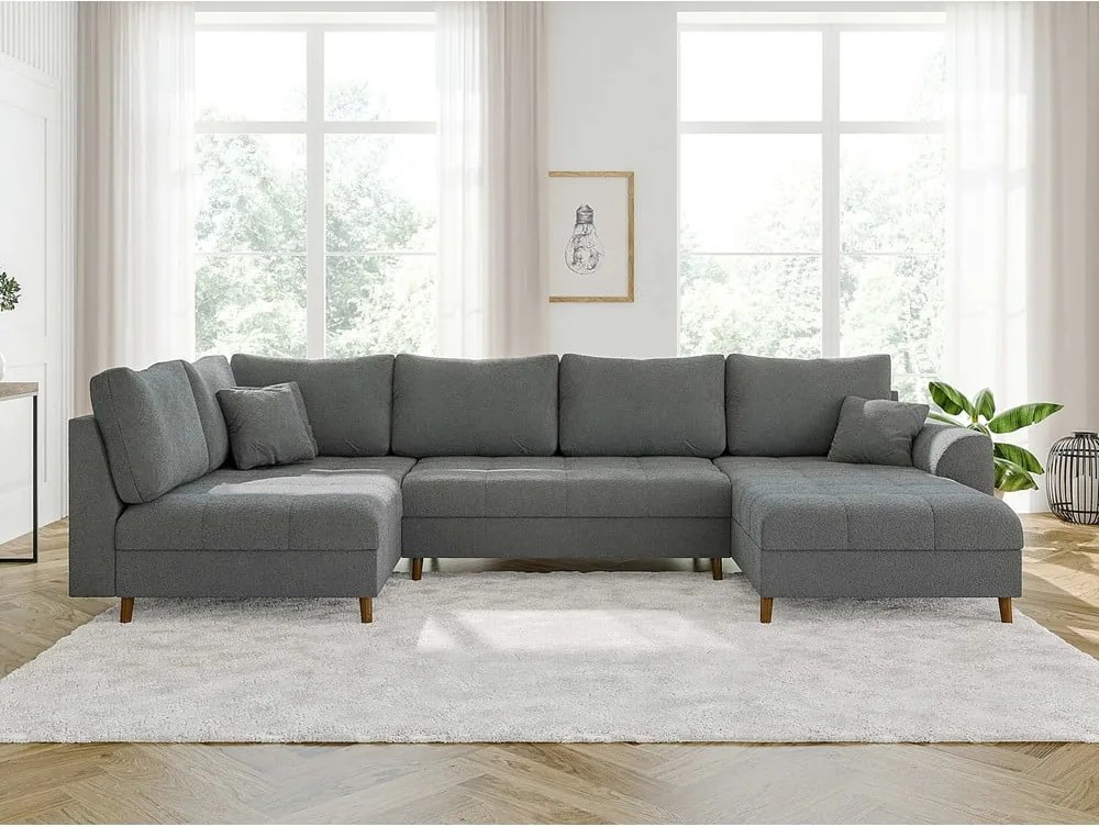 Colțar gri cu tapițerie din țesătură bouclé (colț dreapta/în formă de "U") Ariella – Ropez