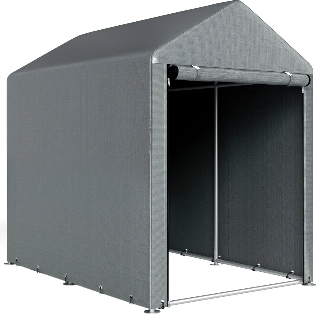 Outsunny Magazie pentru Scule cu Protecție UV și Intrare cu Fermoar, Cort de Garaj, 120x179x165 cm, Gri Închis | Aosom Romania