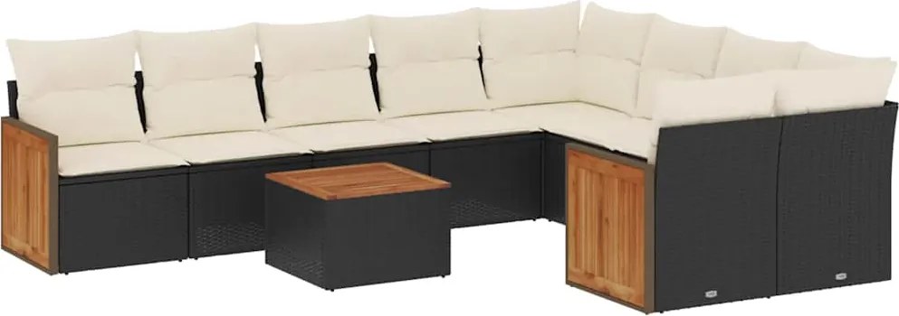 vidaXL Set canapele de grădină cu perne, 10 piese, negru, poliratan