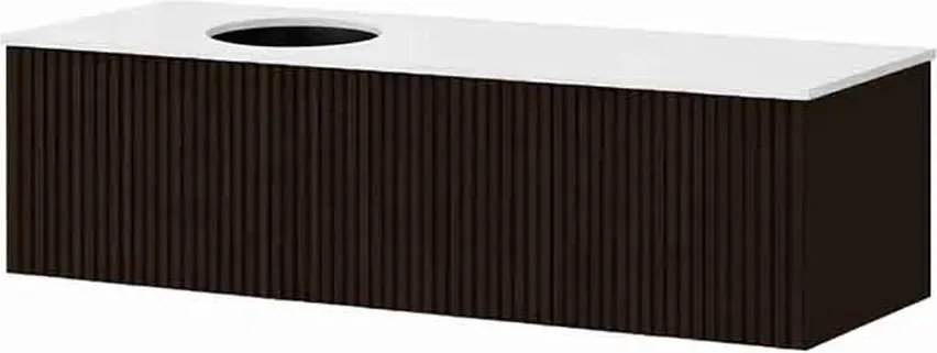 Set dulap baza suspendat KolpaSan Orphia riflat 1 sertar 120 cm finisaj grafit negru cu blat Kerrock