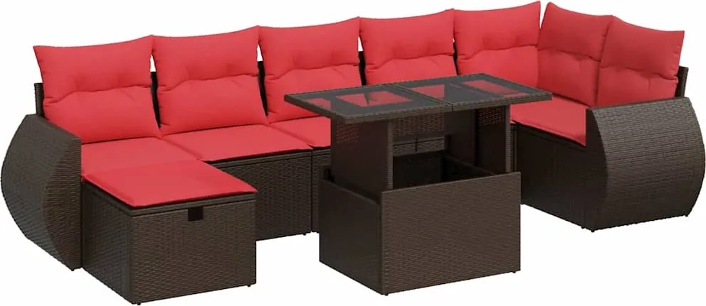 vidaXL Set mobilier grădină perne 8 piese maro, poliratan/lemn acacia