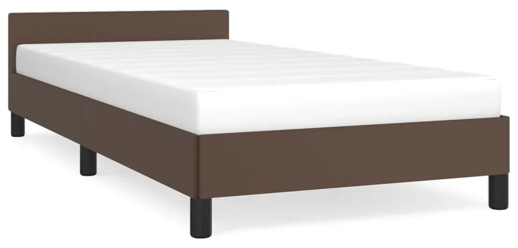 347474 vidaXL Cadru de pat cu tăblie, maro, 90x190 cm, piele ecologică