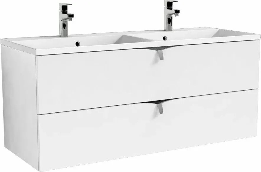 Set dulap baza alb Oristo Siena cu 2 sertare si lavoar din compozit Amelia 2 cuve 120 cm