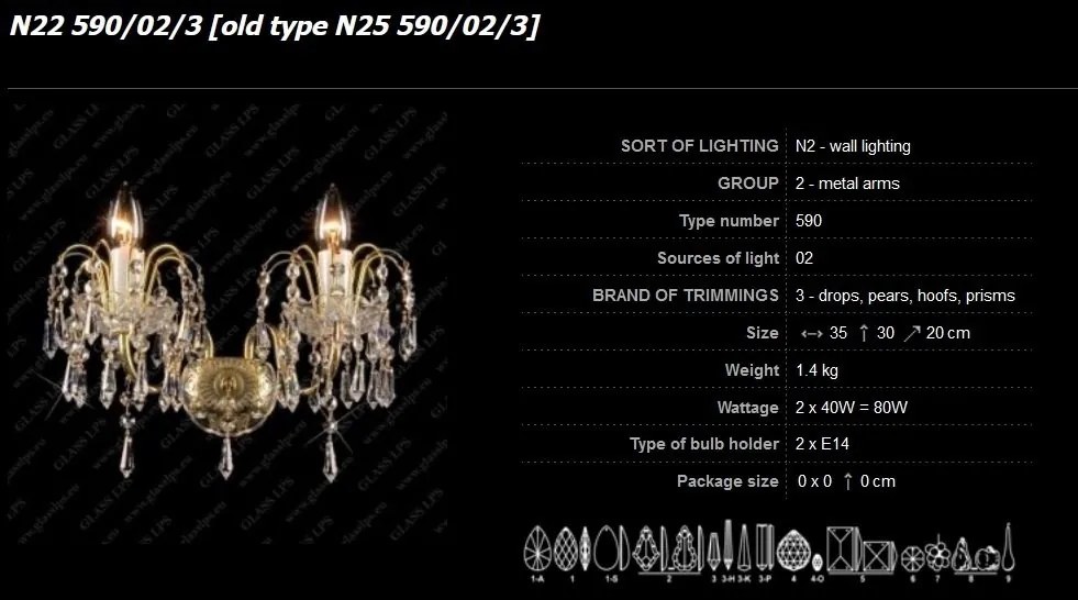Aplica de perete Lux 2 brate cristal Bohemia N22 590/02/3