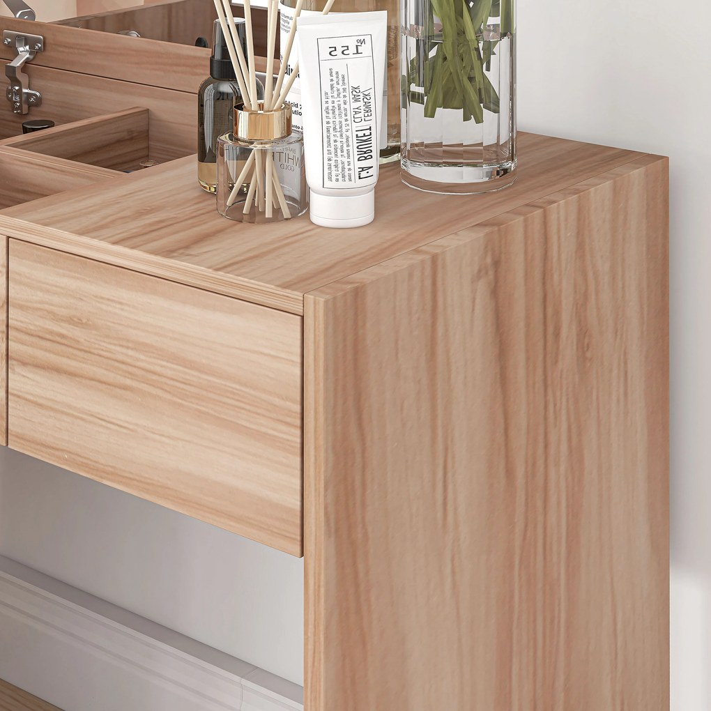 HOMCOM Masă de machiaj cu taburet Masă de machiaj cu oglindă capac rabatabil și compartimente 80x40x79 cm și 40x30x40 cm | Aosom Romania