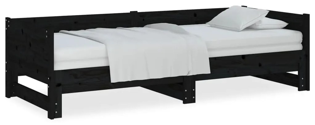 820261 vidaXL Pat extensibil de zi, negru, 2x(80x200) cm, lemn masiv pin