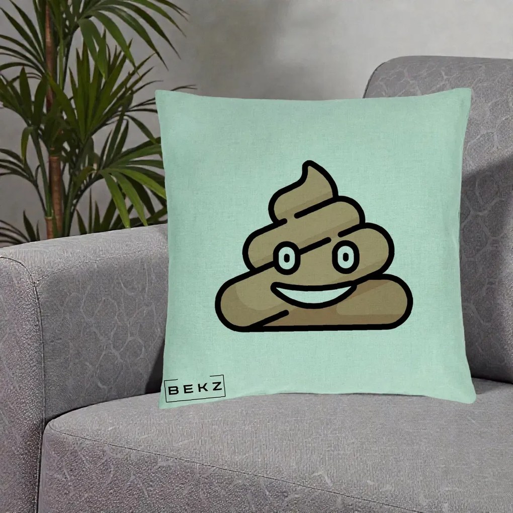 Perna Decorativa Emoji Poop Funny, 40x40 cm, Verde Menta, Husa Detasabila, Perna Inclusa, BEKZ®