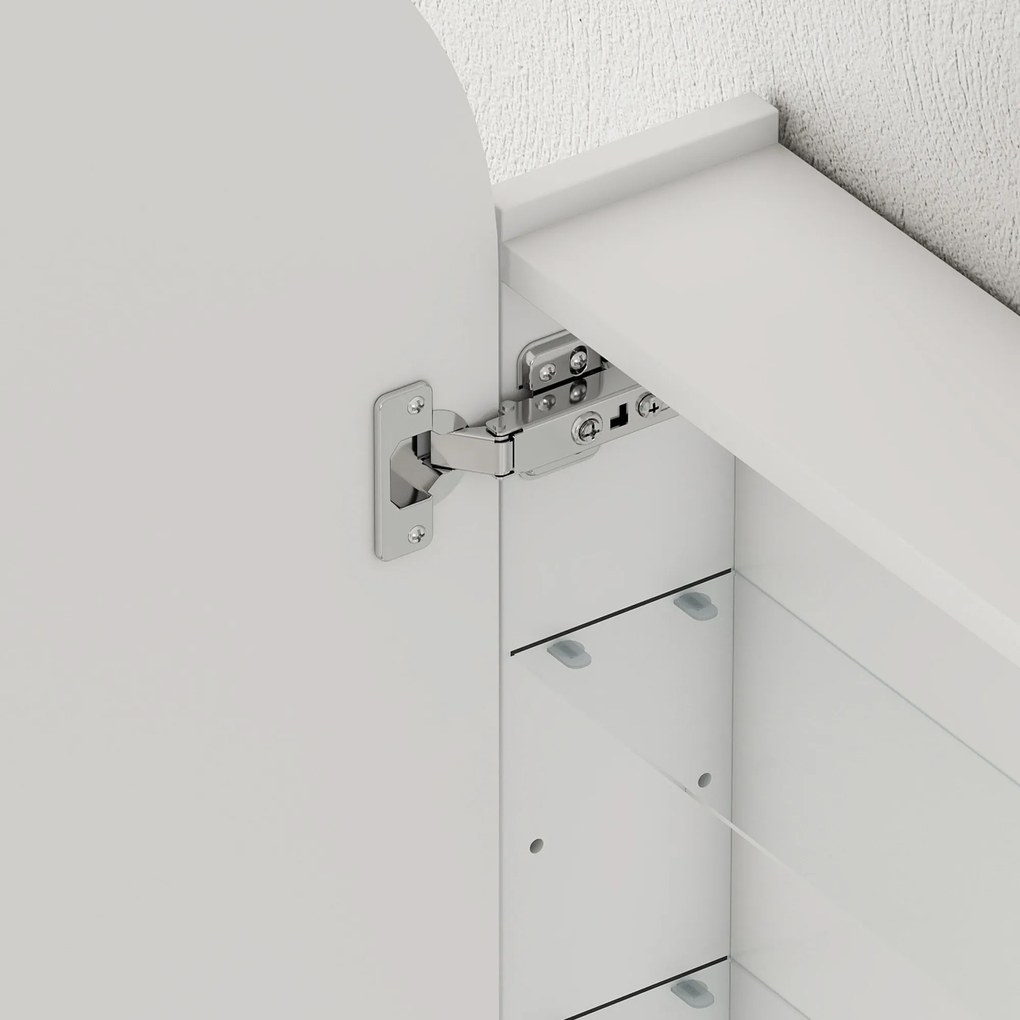 HOMCOM Dulap de perete pentru baie cu oglindă, corp pentru baie fără ramă în arc și etajere reglabile din sticlă, alb | Aosom Romania