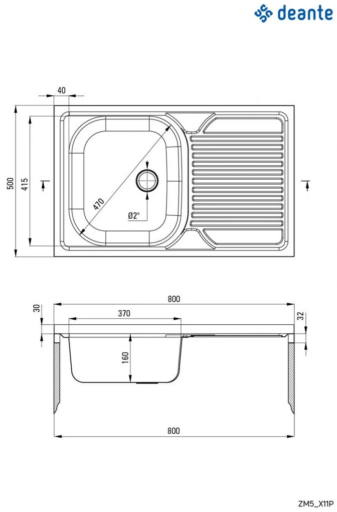 Chiuvetă din inox, 1-cuvă cu picurător, pe partea dreaptă - pe mască, Tango, ZM5_011P