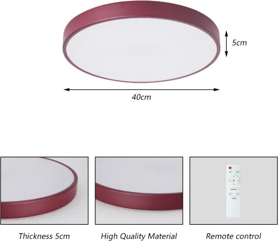 Brilagi-LED Plafonieră LED POOL, dimmabilă, 48W/230V, 3000-6000K, 40 cm, burgund + telecomandă