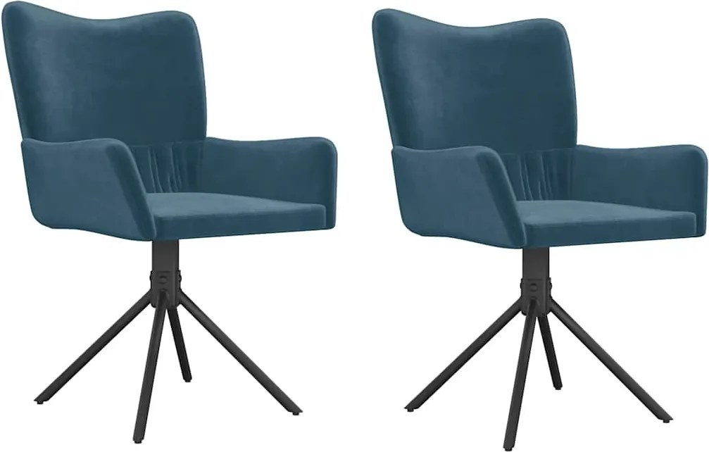 vidaXL Scaune de bucătărie pivotante, 2 buc., albastru, catifea