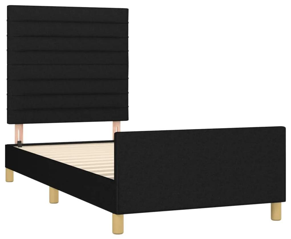 Cadru de pat cu tablie, negru, 90x200 cm, textil Negru, 90 x 200 cm, Benzi orizontale