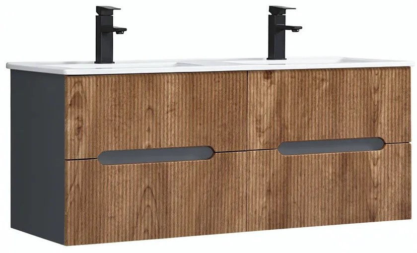 Trent 120 dulap de baie inferior cu chiuvetă ceramică (4 sertare) gri antracit - stejar apus de soare