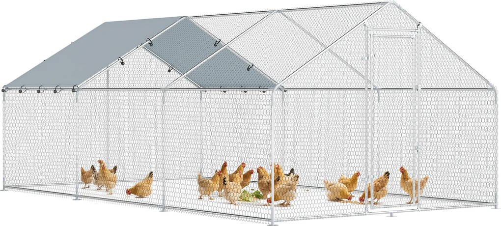 PawHut Coteț Exterior Mare din Oțel Galvanizat 5,1x3x1,9 m 15,3 m² cu Husă din Material Oxford și Încuietoare Argintiu | Aosom Romania