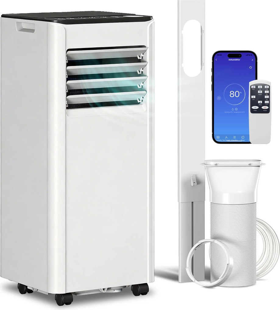 HOMCOM Aer Condiționat Portabil 7000 BTU 4 în 1 Răcire Dezumidificator Ventilator Cronometru pentru 26 m² Alb | Aosom Romania