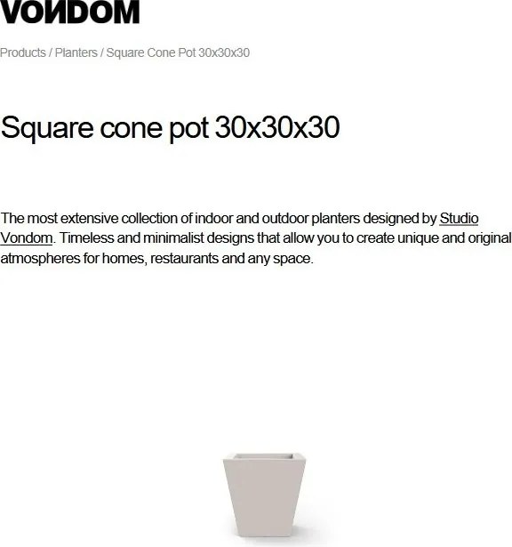 Ghiveci plante, flori design decorativ modern pentru amenajari interioare si exterioare, SQUARE CONE POT 41130R Vondom