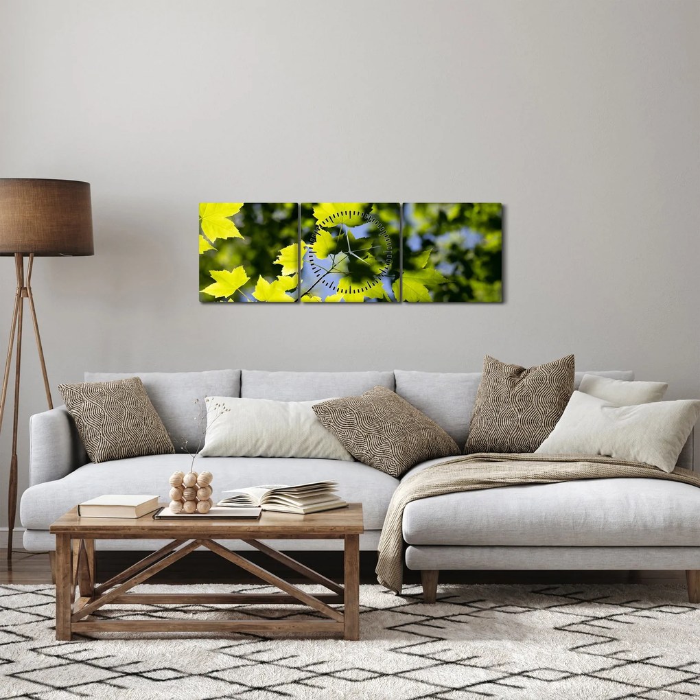 Tablou - frunze de arțar (cu ceas) (90x30 cm)