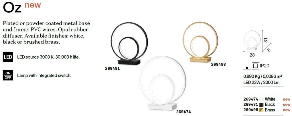 Lampa de masa LED design modern circular OZ TL ON-OFF OTTONE