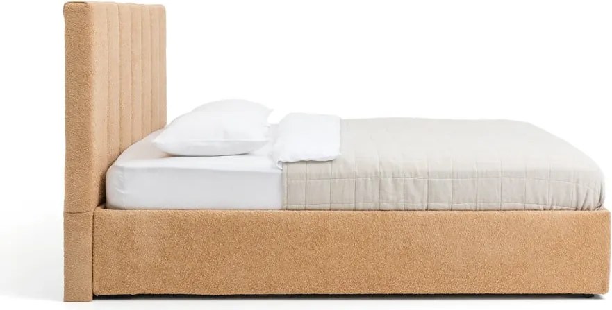 Pat dublu tapițat cu spațiu de depozitare cu saltea și somieră 180x200 cm în culoarea muștar Thessa Bold Line - Bonami Selection