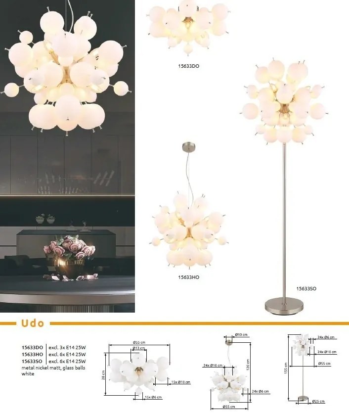 Lustra aplicata design modern UDO 3L nickel/alb