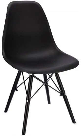 Scaun stil scandinav, plastic, metal, lemn, negru, 46x52x81 cm, Eva