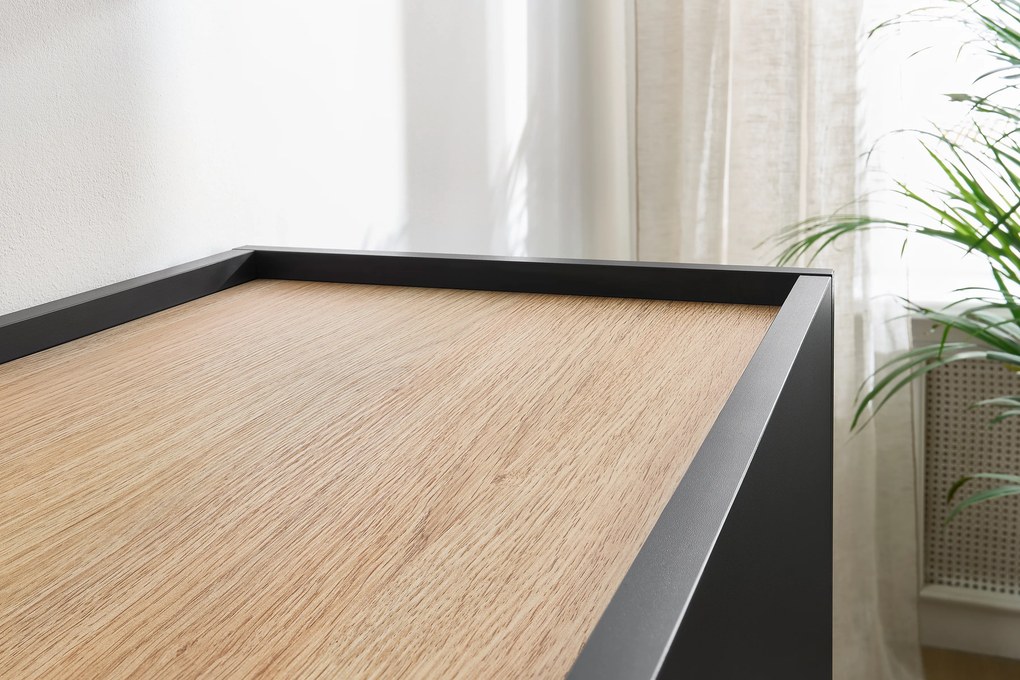 Comodă TV Desin 220 cm cu picioare metalice - negru mat / stejar nagano