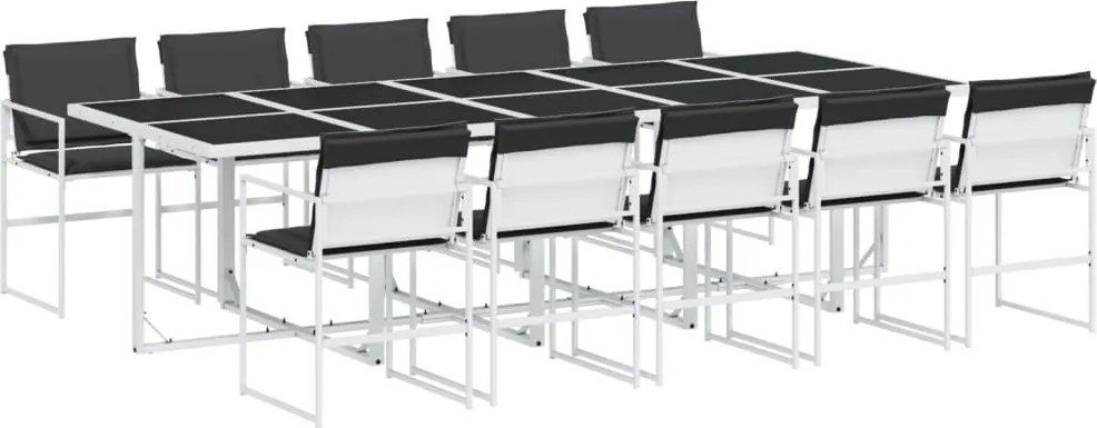 vidaXL Set mobilier de grădină, 11 piese, cu perne, alb, textilenă