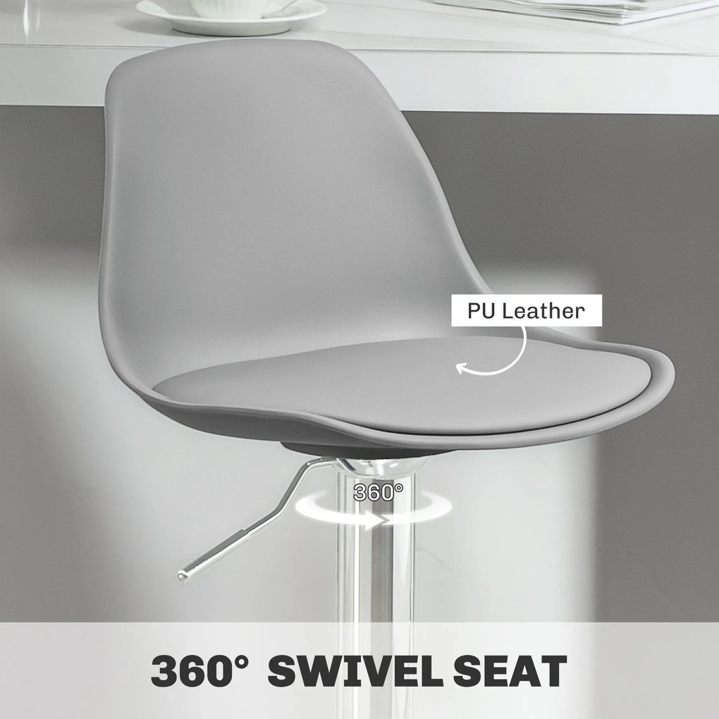 Homcom Set 2 Scaune Bar – Reglabile, Cu Spatar si Pivotante | Aosom Romania