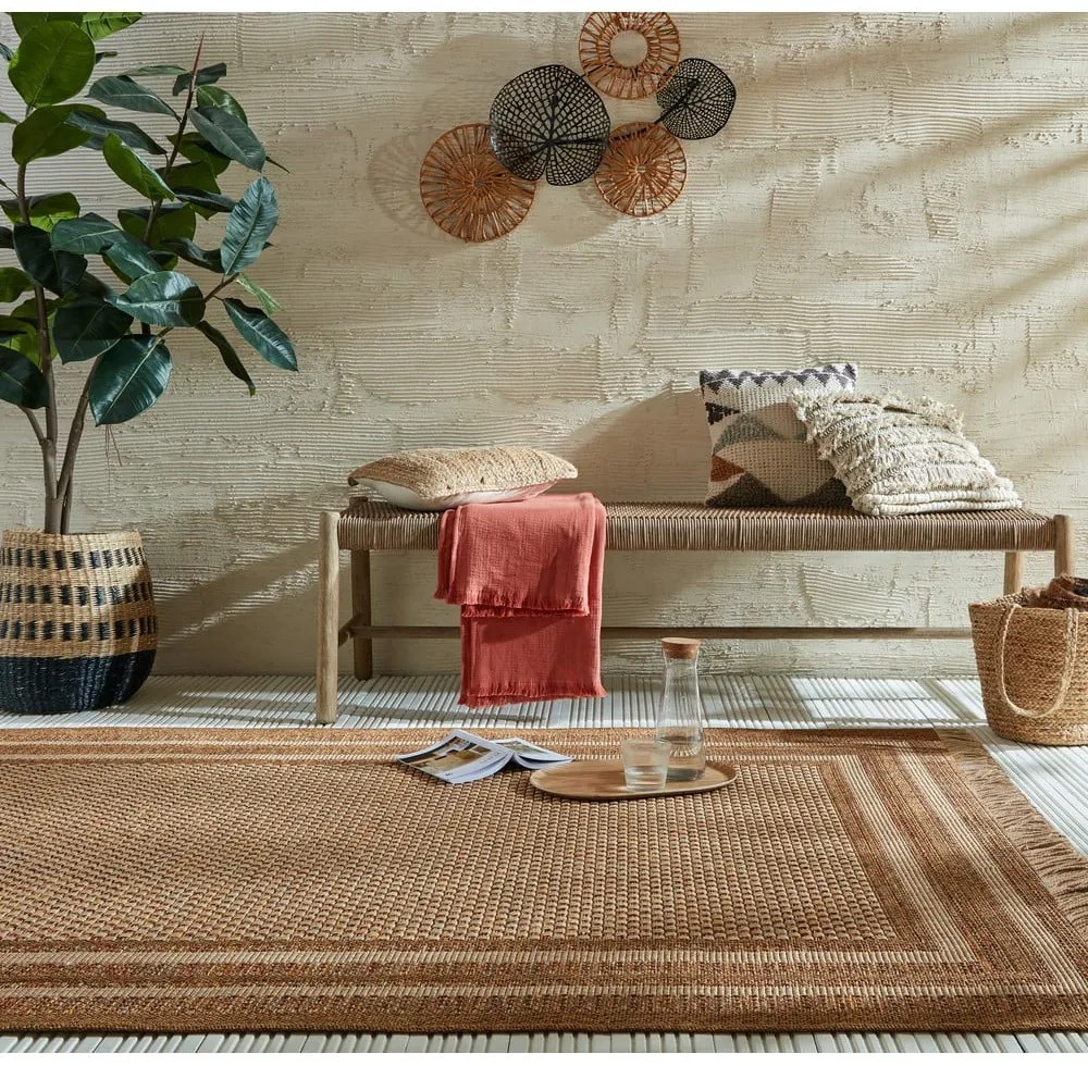 Covor pentru exterior și interior în culoare naturală 160x230 cm Layla Border – Flair Rugs