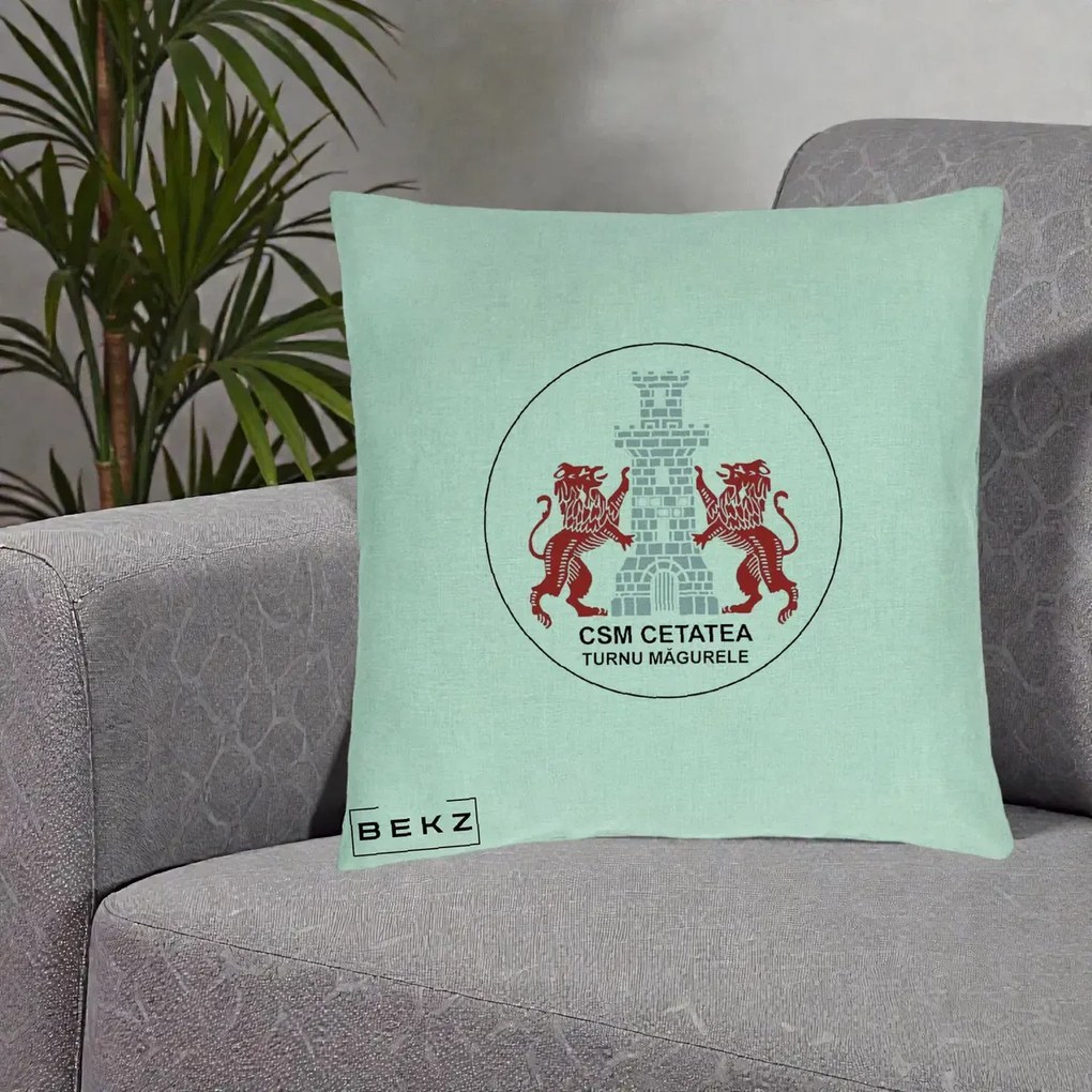 Perna Personalizata CSM Cetatea Turnu Magurele Fotbal, 40x40 cm, Verde Menta, Husa Detasabila, Perna Inclusa, BEKZ®
