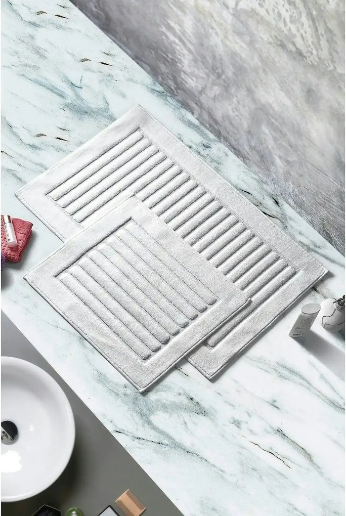 Set 2 covorase baie 394ANR1272, forma dreptunghiulara, bumbac, alb