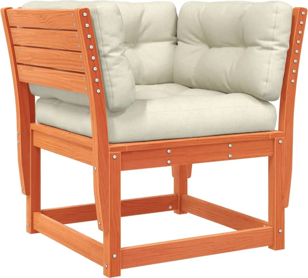 vidaXL Canapea grădină cotieră cu perne, maro ceruit, lemn masiv pin