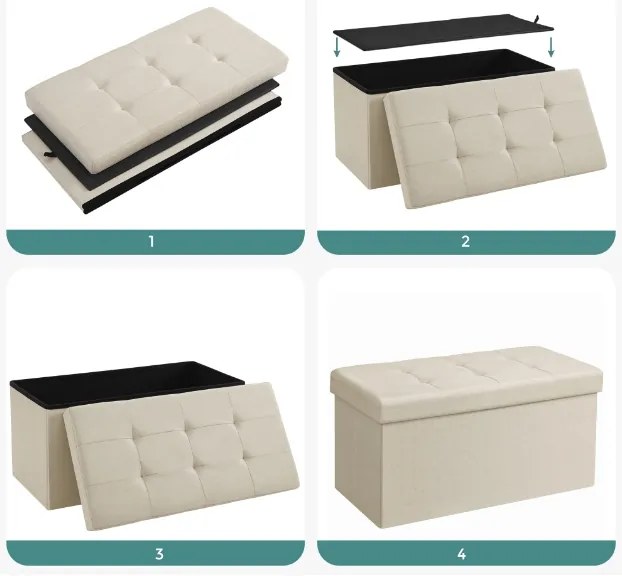 Taburet cu spatiu depozitare OTTOMAN 76x38 cm, crem