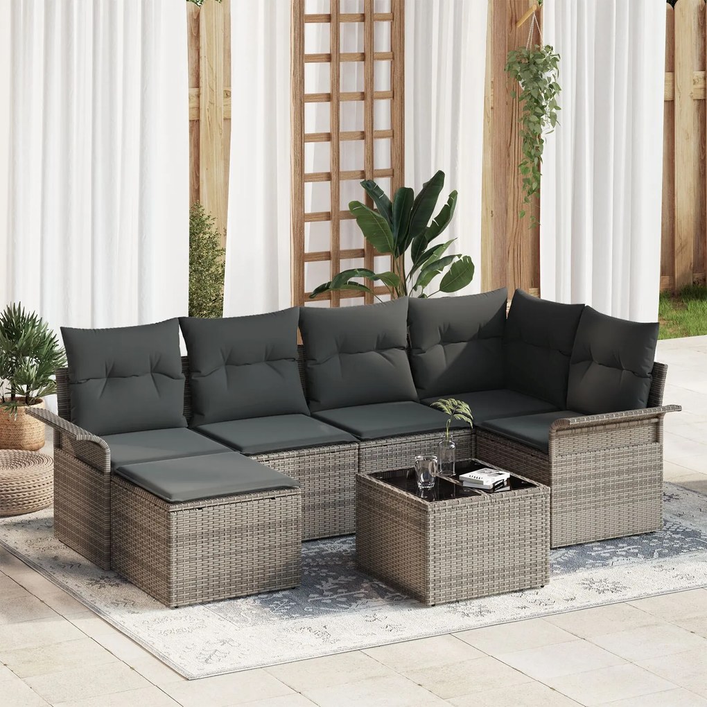 vidaXL Set de canapele pentru grădină cu pernă 7 pcs Gri Rattan poli